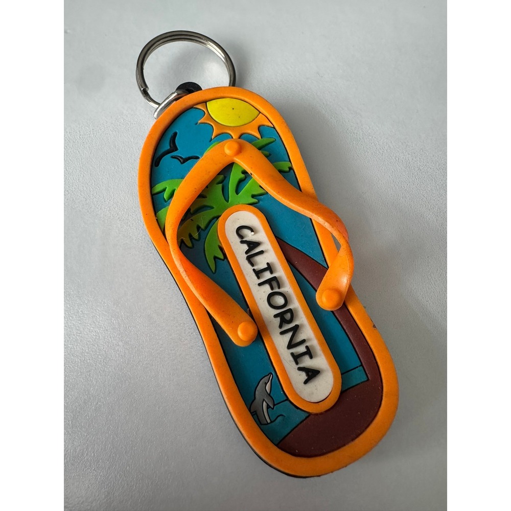California‎ Souvenir Keychain Orange Flip Flop Sandal Tropical Beach Palm Tree